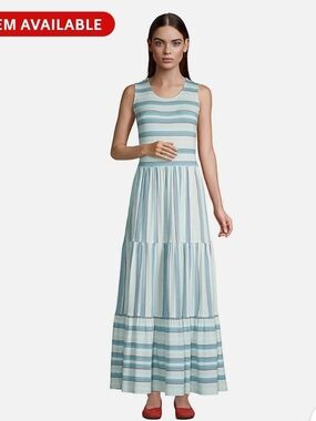 Lands' End 3XL Tencel Cotton Boho Maxi Dress  NWT Tiered Striped Sleeveless